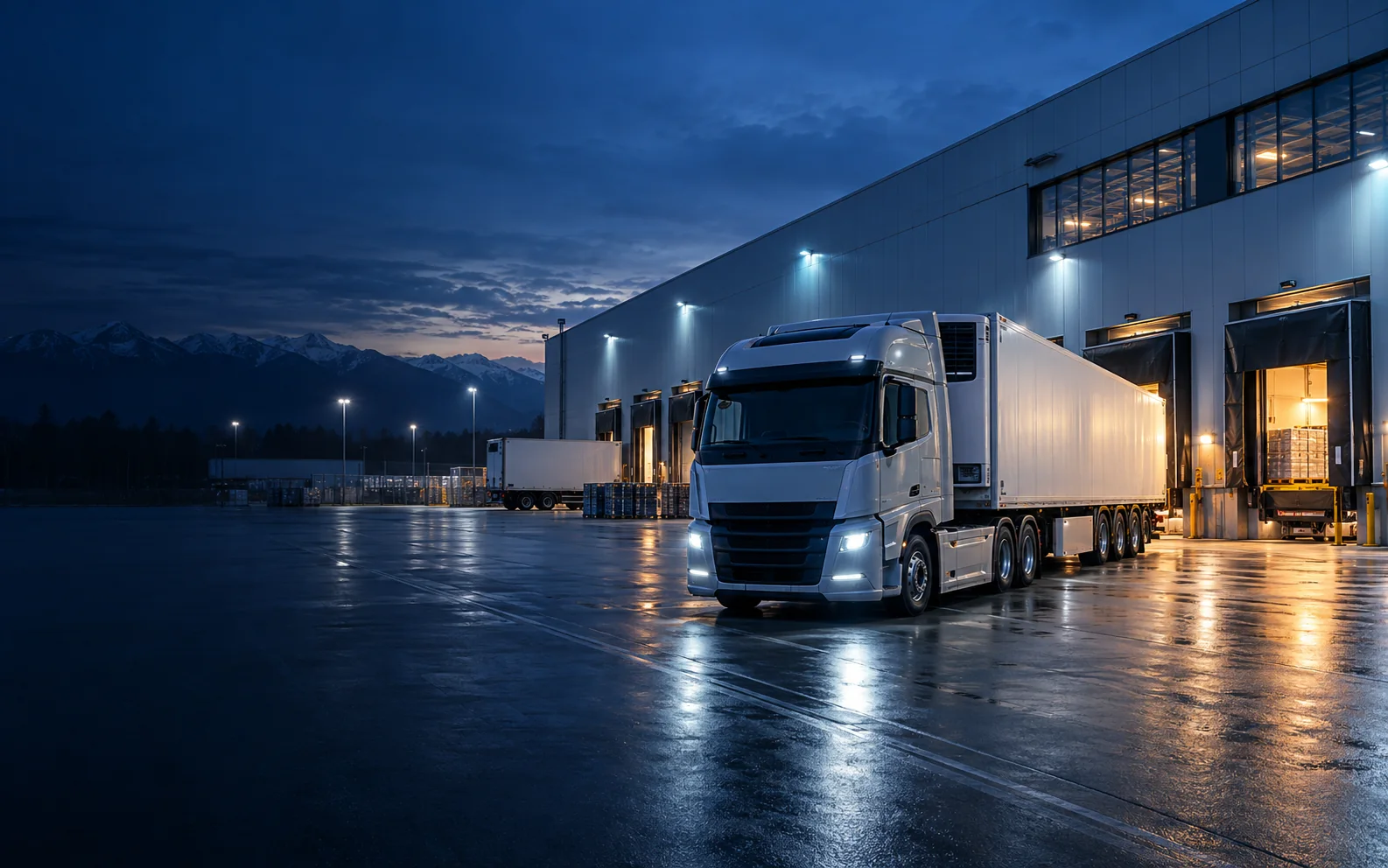 Automezzo refrigerato presso un moderno centro logistico